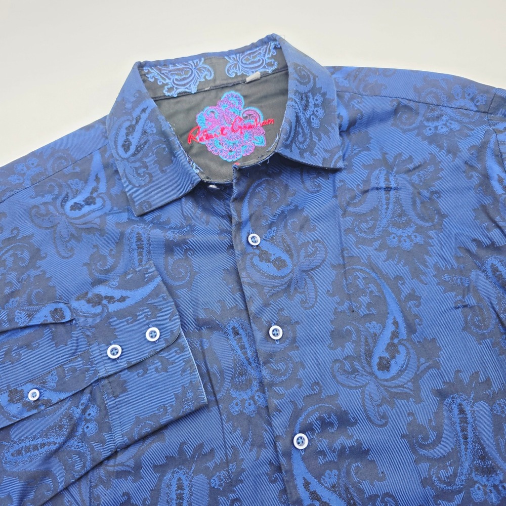 Robert Graham Mens 2XL Blue Paisley Jacquard Long Sleeve Button Down Shirt
